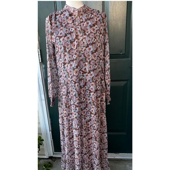 NWT Costamani Sophia Maxi Dress M Floral Brown Purple Daisy Print Modest Danish - Picture 2 of 9